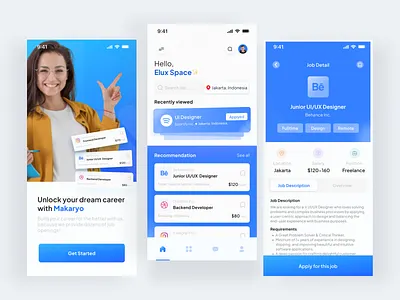 Makaryo - Job Finder Mobile App 3d animation app branding design graphic design illustration logo minimal mobile design mobile ui motion graphics ui ux