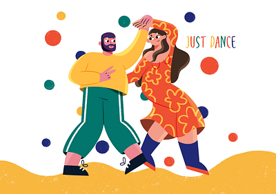 Just dance 💃 2d adobe cartoon character design colorful commercial couple cute dance dancers editorial flat style graphic design human illustration love lovers people art procreate vector