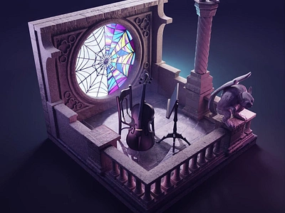 Wednesday Balcony Tutorial 3d addams blender dark diorama goth illustration render tutorial wednesday