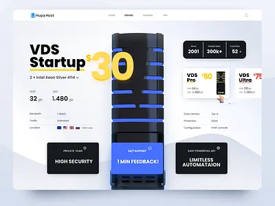 Hosting UI/UX Site Design hero image hosting site product page design server desgin site deisgn ui ux vds server vds server hero image vds site design