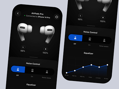 AirPods Pro – Settings Screen | Motion Concept after effects airpods pro animation apple clean concept design agency dubai digital agency dubai eq equalizer ios keyframes minimal mobile app design motion graphics music noise cancellation settings screen page user experience user interface