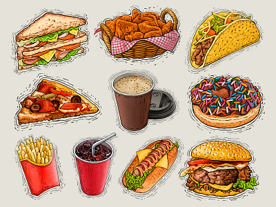 Fast Food Menu Illustration design drink fast food food graphic design illustration menu microstock restaurant retro vector graphic vintage