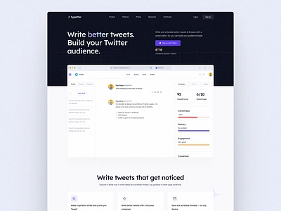 Twitter Tool Website Landing Page Design: Typetter editor hero design hero section landing page design social media social media analytics tweet editor tweet tool twitter twitter tool twitter tool web design ui web design website design