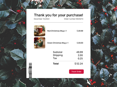 "Email Receipt" - Daily017 #DailyUI 17 christmas daily ui dailyui dailyui017 day17 design email email receipt figma merry christmas mug order purchase red ui x max