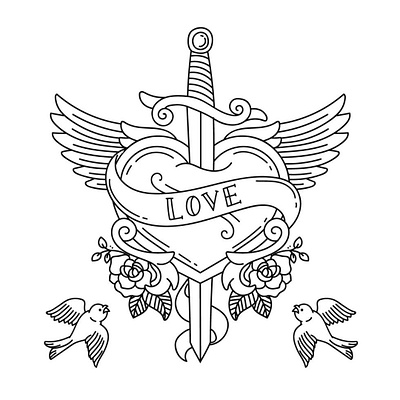 Heart tattoo with wings and knife app branding design graphic design illustration typography vector