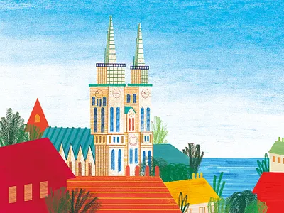 Zagreb city illustration digital painting drawing illust illustration landscape painting pastel picture watercolor