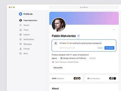 Set Status Form network post profile profile.do social status user