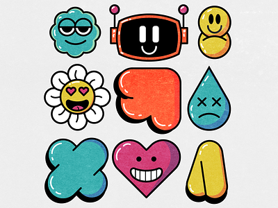 R0b0t character color flower fun graphic design illustration orange pink robot teal vector yellow