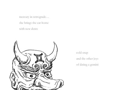 Eggplants & Teardrops - Haiku Illustration (2) book clip studio design digital digital illustration draw drawing editorial freehand gemini haiga haiku illustration illustrator japanese lineart linework monster oni page