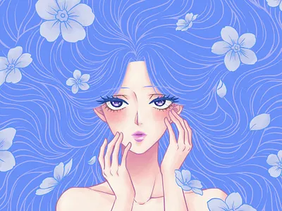 Forget-Me-Not anime anime art art artwor design digital digital illustration digital painting drawing fantasy flower forget me not girl illustration illustrator linework manga manga art portrait style