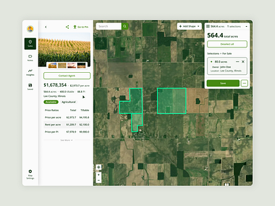 Land sales marketplace acres ag tech analytics comparable sales crop history farmland farmland mapping farms geospatial geospatial analytics geospatial mapping land analytics land mapping land sales marketplace ui design user experience user interface ux design zillow