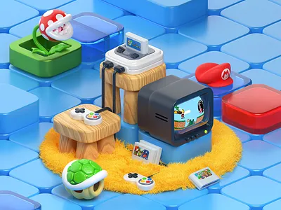 Super Mario Room 3d b3d blender blender 3d console design graphics illustration mario nentendo object red screen