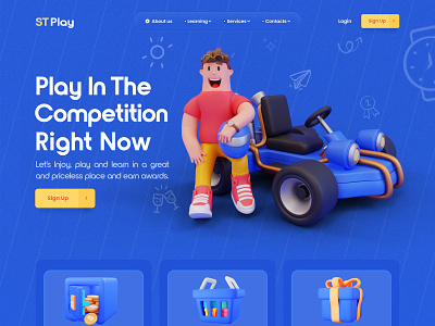 Learning Game Landing page 3d 3d render ai application ai web application blue character chat gpt chatgpt duolingo game header hero illustration landing page learning mobile trend ui web design