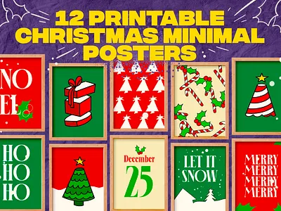 12 Printable Christmas Minimal Poster, Decoration, Free Download christmas christmas card christmas gift christmas wall decorations illustration ornaments