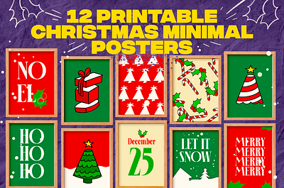 12 Printable Christmas Minimal Poster, Decoration, Free Download christmas christmas card christmas gift christmas wall decorations illustration ornaments