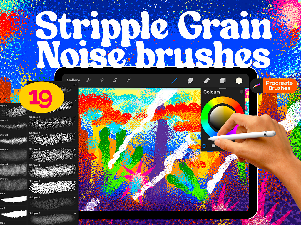 Stipple Grain Noise Brushes Procreate Bundle, Procreate Brushes by
