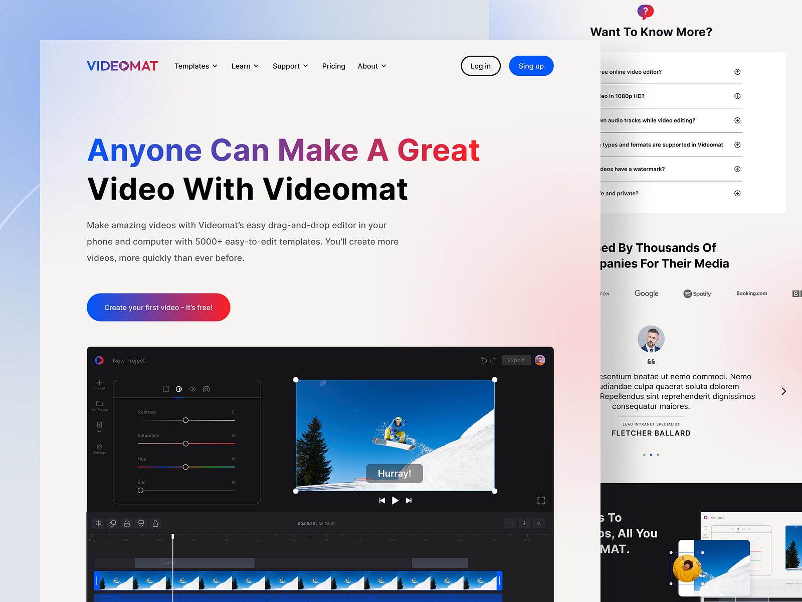 Videomat Video Editing Software site, SaaS by Sarfraz Jasim on Dribbble