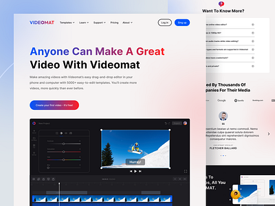 Videomat Video Editing Software Website, SaaS dribbble homepage landingpage portfolio product design saas saas web saas website sarfraz jasim software website technology trend ui uiux user interface ux video editing visual design web design website