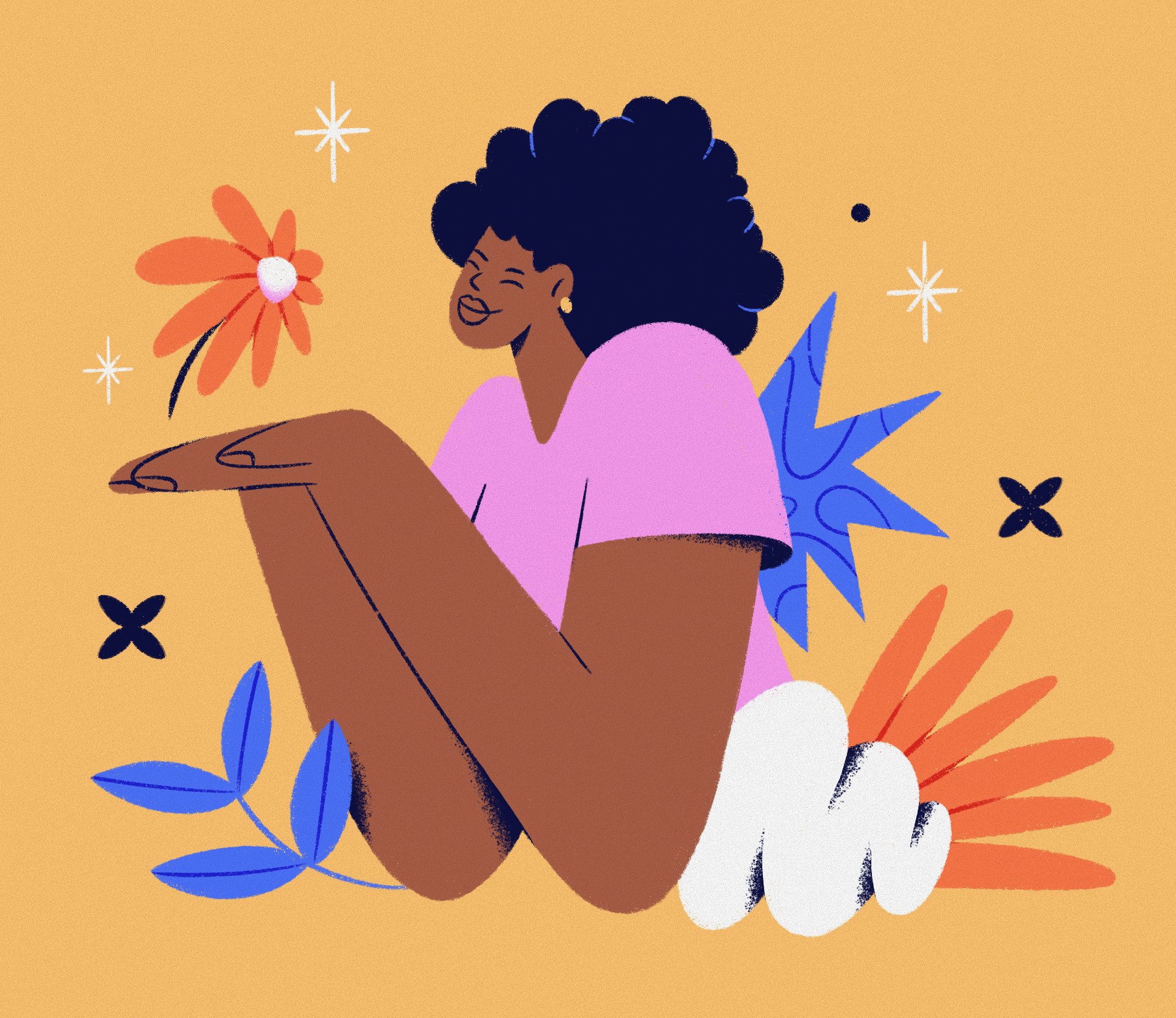 Happy Moment art bright character character design colorful design flower happy illustration illustrator moment texture yellow