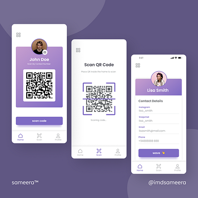 LinkUP Contace Exchange App UI app design mobile app design qr app qr code scanner ui ui design uiux ux