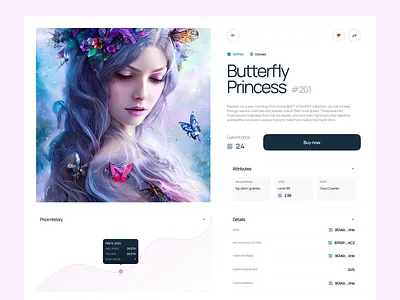 NFT Details Page art blockchain butterfly clean concept crypto elegant flowers nft nft art nft collection nft desktop nft details nft website opensea rarible ui uiux ux website