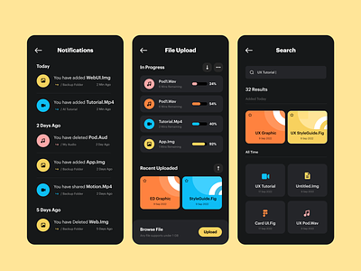 App UI app ui clean cloud color dark mode design file manager mobile app mobile app development notification product design profile share storage typography ui ui ux upload file user experience ux