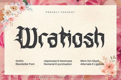 Wratiosh – Gothic Blackletter Font blackletter classic decorative design display font gothic illustration medieval modern new old tattoo typeface typography ui vintage web