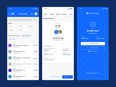 Mobile Screens - StartGlobal mobile payment success payment transaction review transfer startglobal stepper wizard