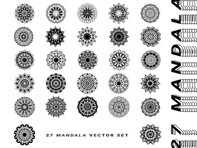 27 Black and White Mandala Vector Set abstract arabic art asian decorative doodle floral henna invitation islam lace mandala round tattoo typography vintage wedding yoga