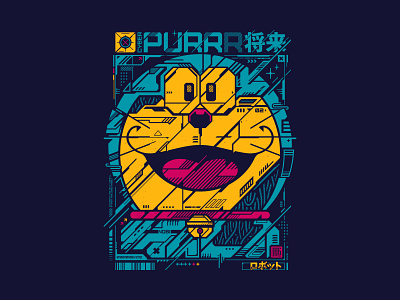 Cyber Purrr anime cartoon design doraemon illustration japan manga t shirt tee typography vector