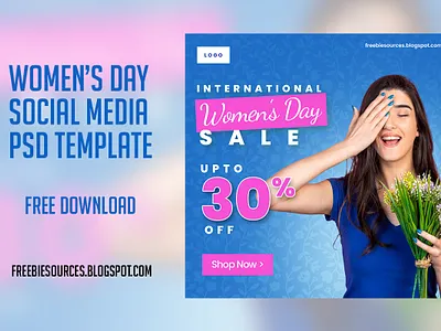 Women's Day Sale Social Media Banner PSD Blue Template design free download graphic design instagram banner psd download psd mockup psd template social media banner womens day banner psd womens day post free psd