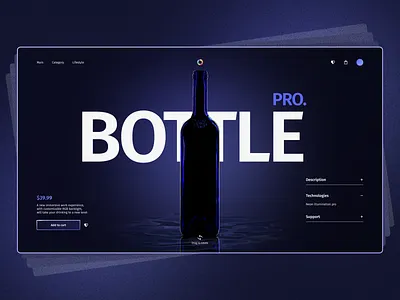 Neon bottle product cart 3d bottle card cart daily ui dailyui minimalistic neon product