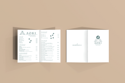 AOKI restaurant menu 2d brand design branding business clean concept design food graphic design graphics green identity layout logo menu minimal modern print restaurant white