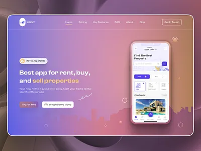 Housey Real Estate App - Landing Page "Hero section" app ui apps design business cover design dailyuichallenge design illustration inspiration logo ui