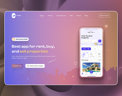 Housey Real Estate App - Landing Page "Hero section" app ui apps design business cover design dailyuichallenge design illustration inspiration logo ui