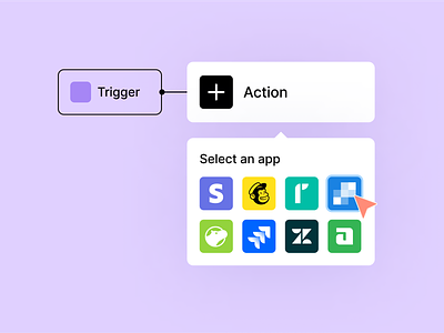 Triggers & Actions app design illustration workflows