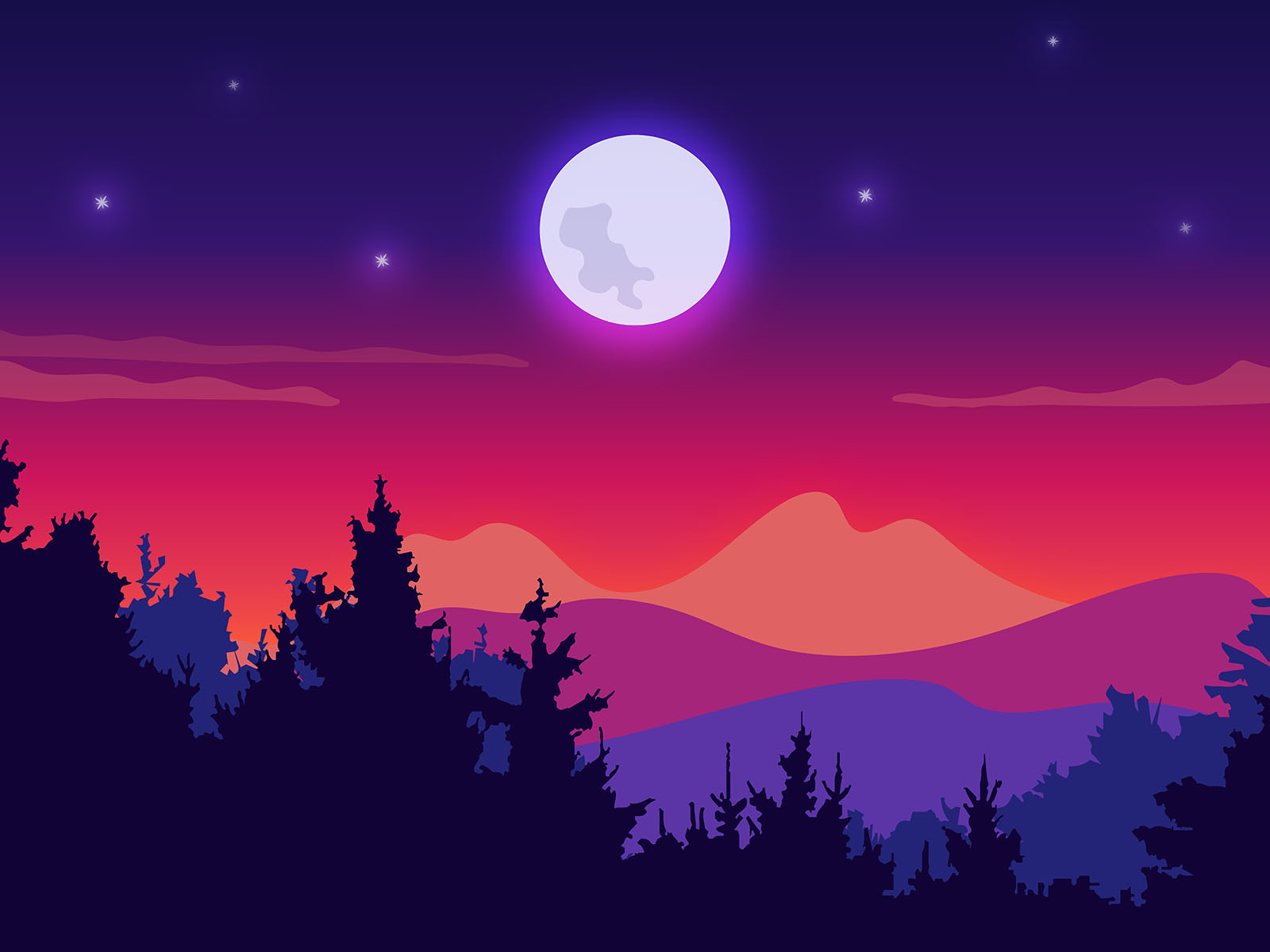 Night mountain sky scenery illustration by Graphicsfuel on Dribbble