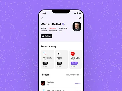 Famous Investors Profile - Social Investment App fintech fintual flat investments politics racional social stocks ui