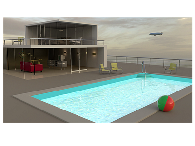 Villa with Beach Ball 3d illustration illustration