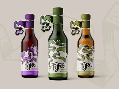 Fyre: Medieval Hot Sauce - Packaging bottles branding design graphic design hot sauce illustration label medieval packaging spicy typography