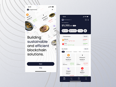 Crypto Mobile App UI Design: Onboarding and Home Screen. crypto design fintech mobile mobile app ui web3