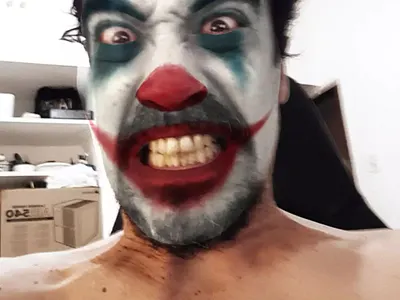 Pretty mad clown! graphic design photorealistic