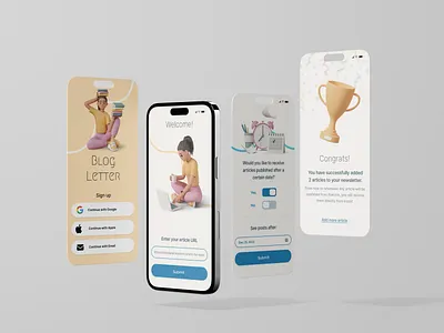 BlogLetter - App design 3d animation app design article blog email figma graphic design mobile app design newsletter subscription ui ui design ux design