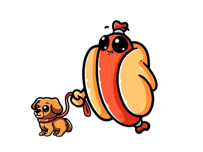 Hotdog is walking the dog branding design graphic design illustration illustrator logo sausage typography ui ux vector