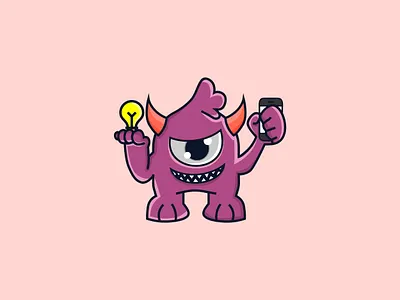 genius monster phone mascot logo cartoon animal cartoon character children cute design game graphic design illustration logo mascoot minimalist playful