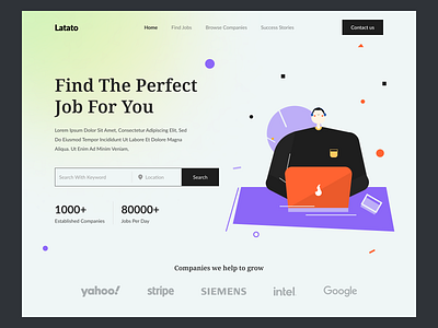 Job Finder Web Site Design: Landing Page / Home Page UI design development following iosdeveloper job search job site landing page minimal design mobileapp mvdevelopment new and noteworthy popular raisefunds startup uidesign uxdesign webappdevelopment