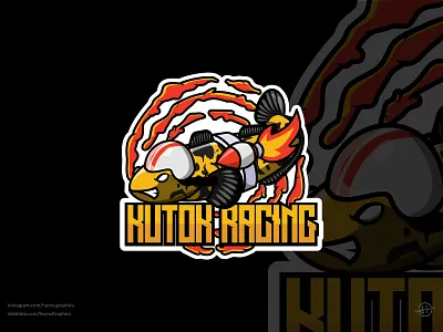 KUTOK RACING 3d branding cartoon chana esport fire fish freshwater fish graphic design helmet illustration logo logo team pet racing rocket speed turbo vector water