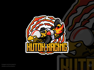 KUTOK RACING 3d branding cartoon chana esport fire fish freshwater fish graphic design helmet illustration logo logo team pet racing rocket speed turbo vector water