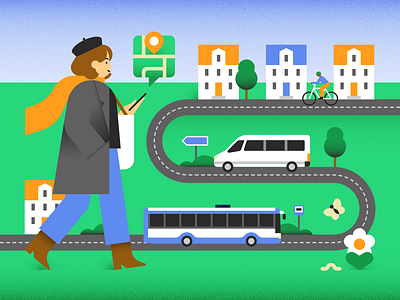 Walk, bike, or take public transport characterdesign city illustration navigation public transport sustainable living walking