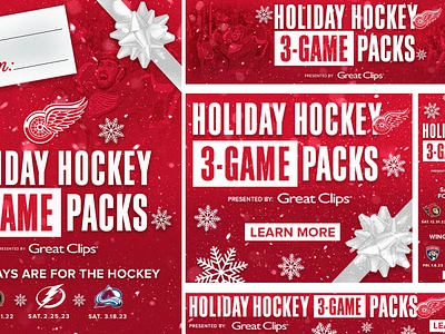 Holiday Hockey 3-Game Packs christmas creative design detroit detroit red wings graphic design hockey holidays nhl photoshop present red wings snow typography